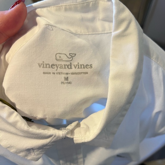 Vineyard Vines Youth Medium White Button Down Shirt Whale Logo Preppy Classic - Picture 8 of 8